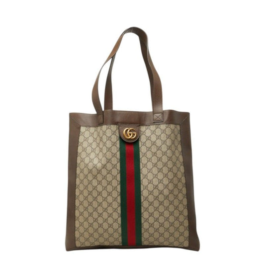 Gucci GG Supreme Ophidia Tote Bag Beige Brown Leather