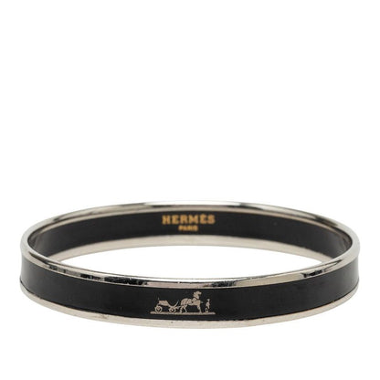 Hermes Enamel PM Caleche Bangle Black Silver Metal Bracelet