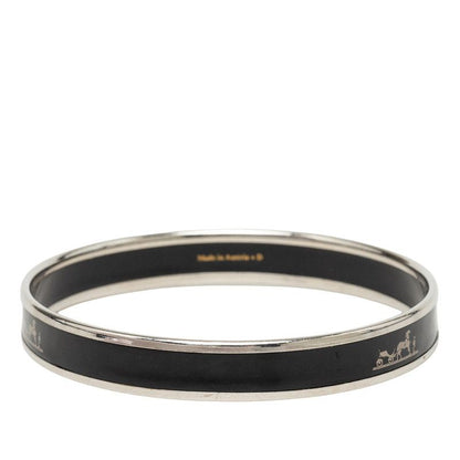Hermes Enamel PM Caleche Bangle Black Silver Metal Bracelet — view 3