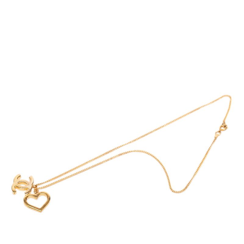 Chanel CC Logo Open Heart Chain Pendant 04P Gold Plated — view 3