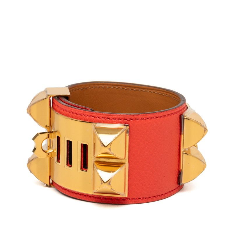 Hermes Collier de Chien Disco Faubourg Bracelet Bangle S Orange Red Veau Epsom — view 2