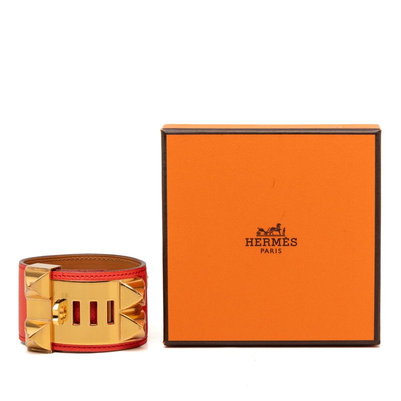 Hermes Collier de Chien Disco Faubourg Bracelet Bangle S Orange Red Veau Epsom — view 8