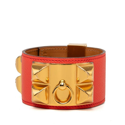 Hermes Collier de Chien Disco Faubourg Bracelet Bangle S Orange Red Veau Epsom — view 3