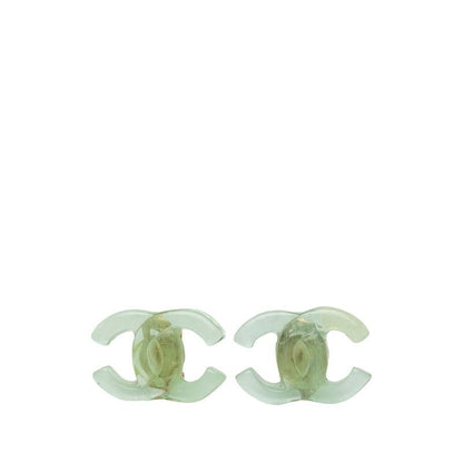 Chanel CC Logo Earrings Clear Green Gold Plastic Plated