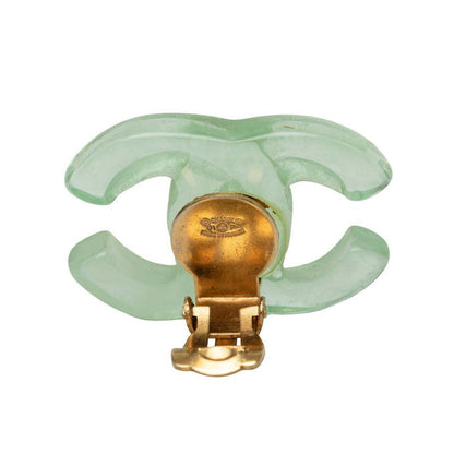 Chanel CC Logo Earrings Clear Green Gold Plastic Plated — view 3