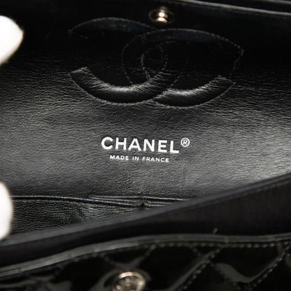 Chanel Quilted CC Logo Double Flap Chain Shoulder Bag Black Silver Patent — view 5