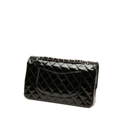 Chanel Quilted CC Logo Double Flap Chain Shoulder Bag Black Silver Patent — view 2