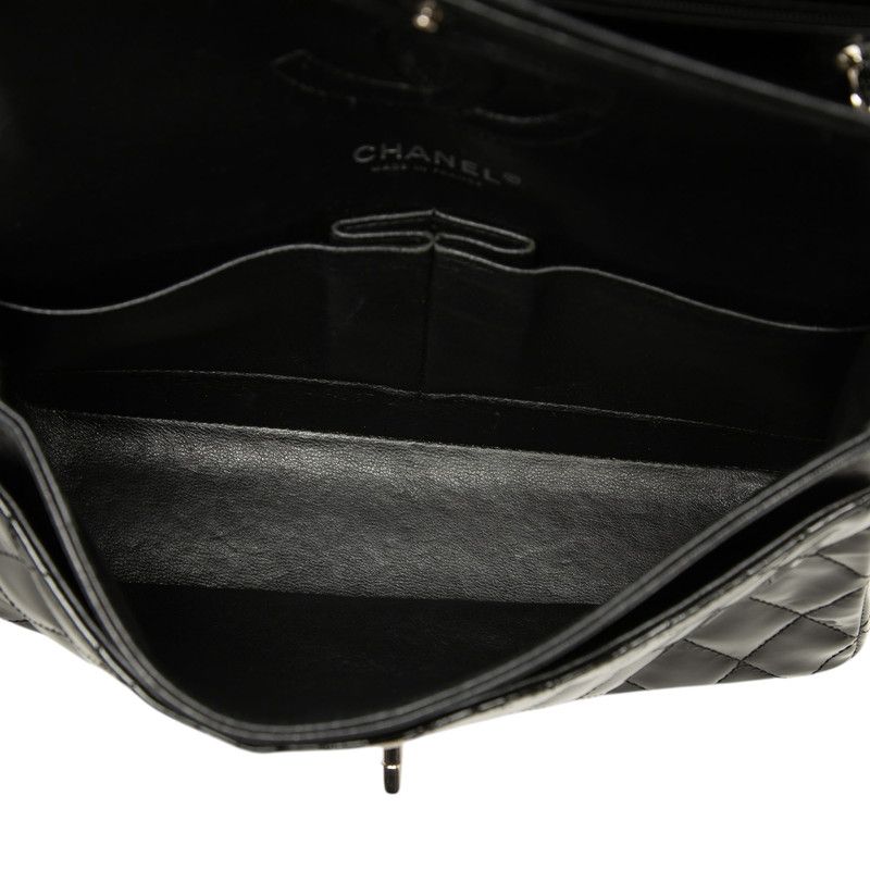 Chanel Quilted CC Logo Double Flap Chain Shoulder Bag Black Silver Patent — view 4