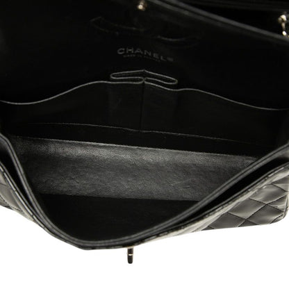 Chanel Quilted CC Logo Double Flap Chain Shoulder Bag Black Silver Patent — view 4