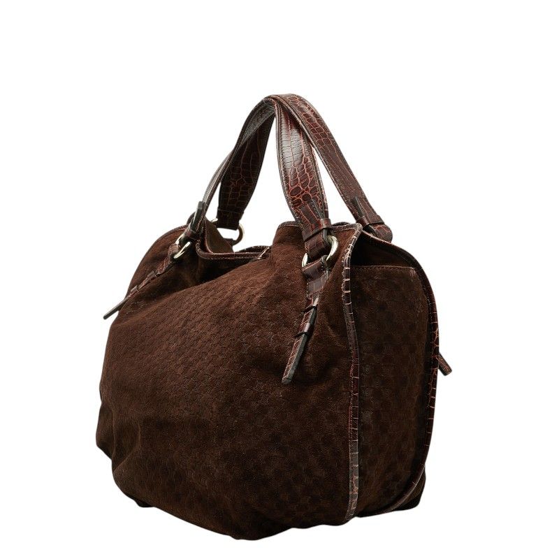 Celine Macadam Bittersweet Croco Embossed Tote Bag Brown Chocolate Leather Suede — view 2