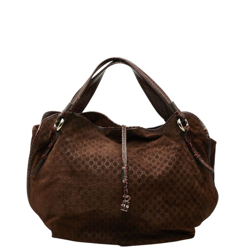 Celine Macadam Bittersweet Croco Embossed Tote Bag Brown Chocolate Leather Suede