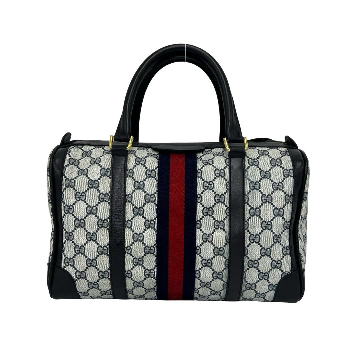 Gucci Vintage Sherry Line GG Pattern Leather Mini Boston Bag Navy — view 3