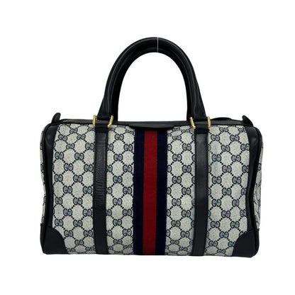 Gucci Vintage Sherry Line GG Pattern Leather Mini Boston Bag Navy — view 3