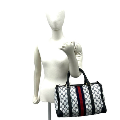 Gucci Vintage Sherry Line GG Pattern Leather Mini Boston Bag Navy — view 2