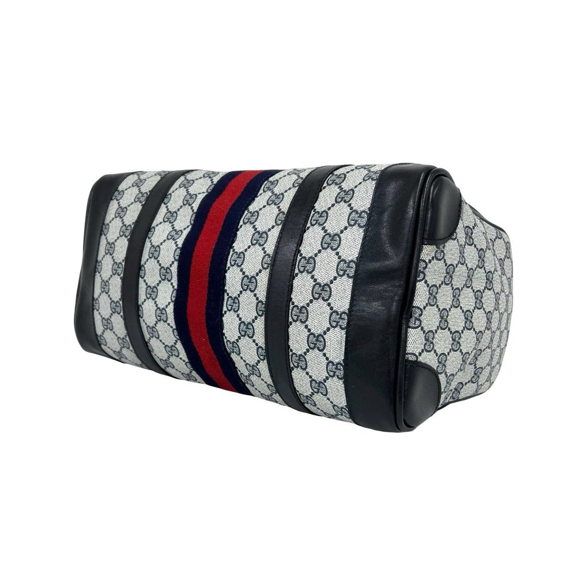 Gucci Vintage Sherry Line GG Pattern Leather Mini Boston Bag Navy — view 8
