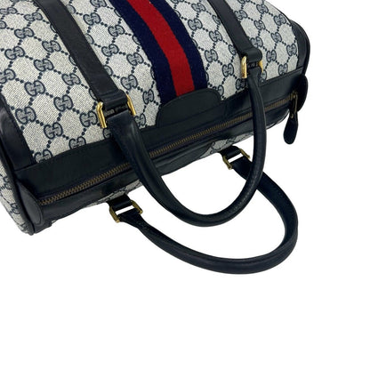 Gucci Vintage Sherry Line GG Pattern Leather Mini Boston Bag Navy — view 4