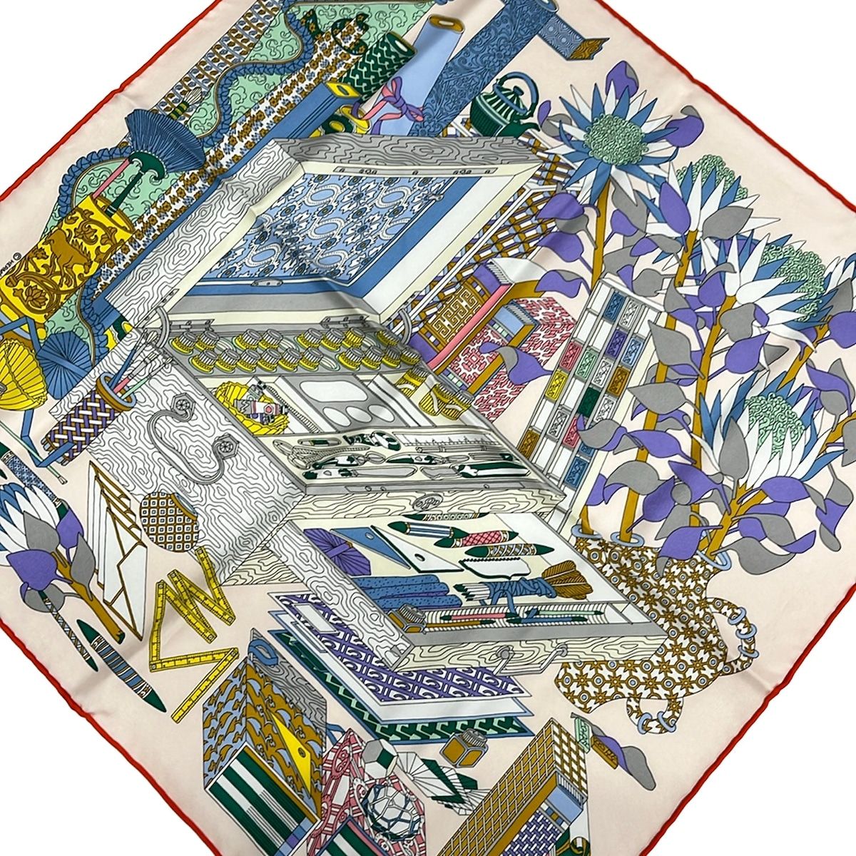 Hermes Scarf Petit Carre Gavroche Light Pink Blue Gray Multi les Tresors D'un