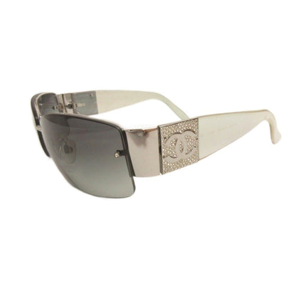 Chanel Sunglasses Half Rim Acetate CC Logo Rhinestone Decoration Clear Black — view 3