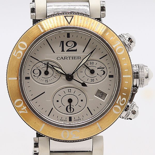 Cartier Pasha Seatimer Silver Dial Small Seconds Date Chrono Watch