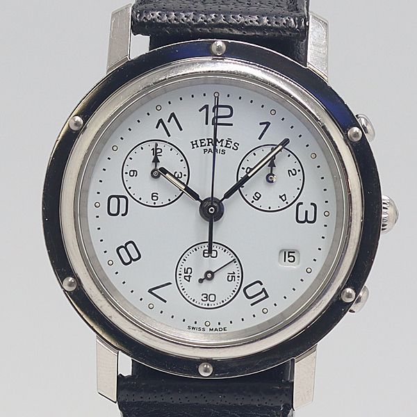 Hermes Clipper Chronograph SS Date White Dial Watch