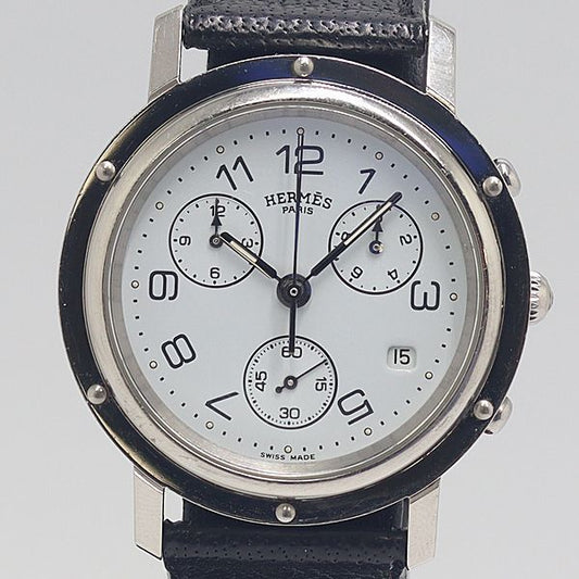 Hermes Clipper Chronograph SS Date White Dial Watch