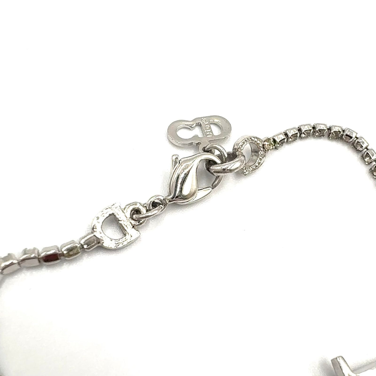 Dior D Logo Rhinestone Metal Clear Silver Bracelet — view 6