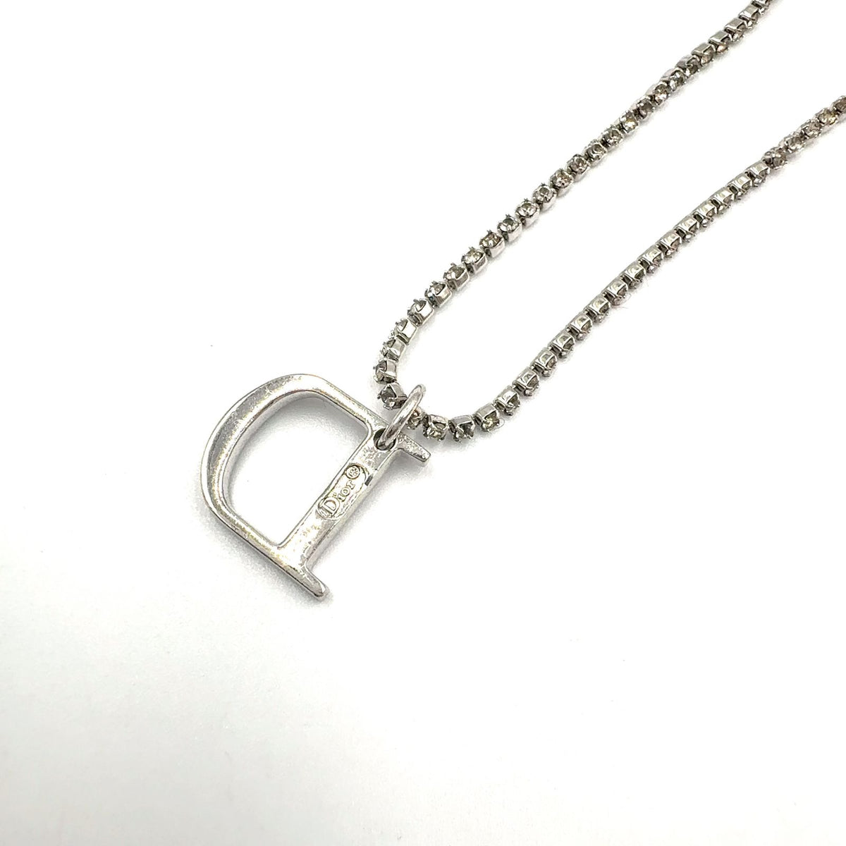 Dior D Logo Rhinestone Metal Clear Silver Bracelet — view 2