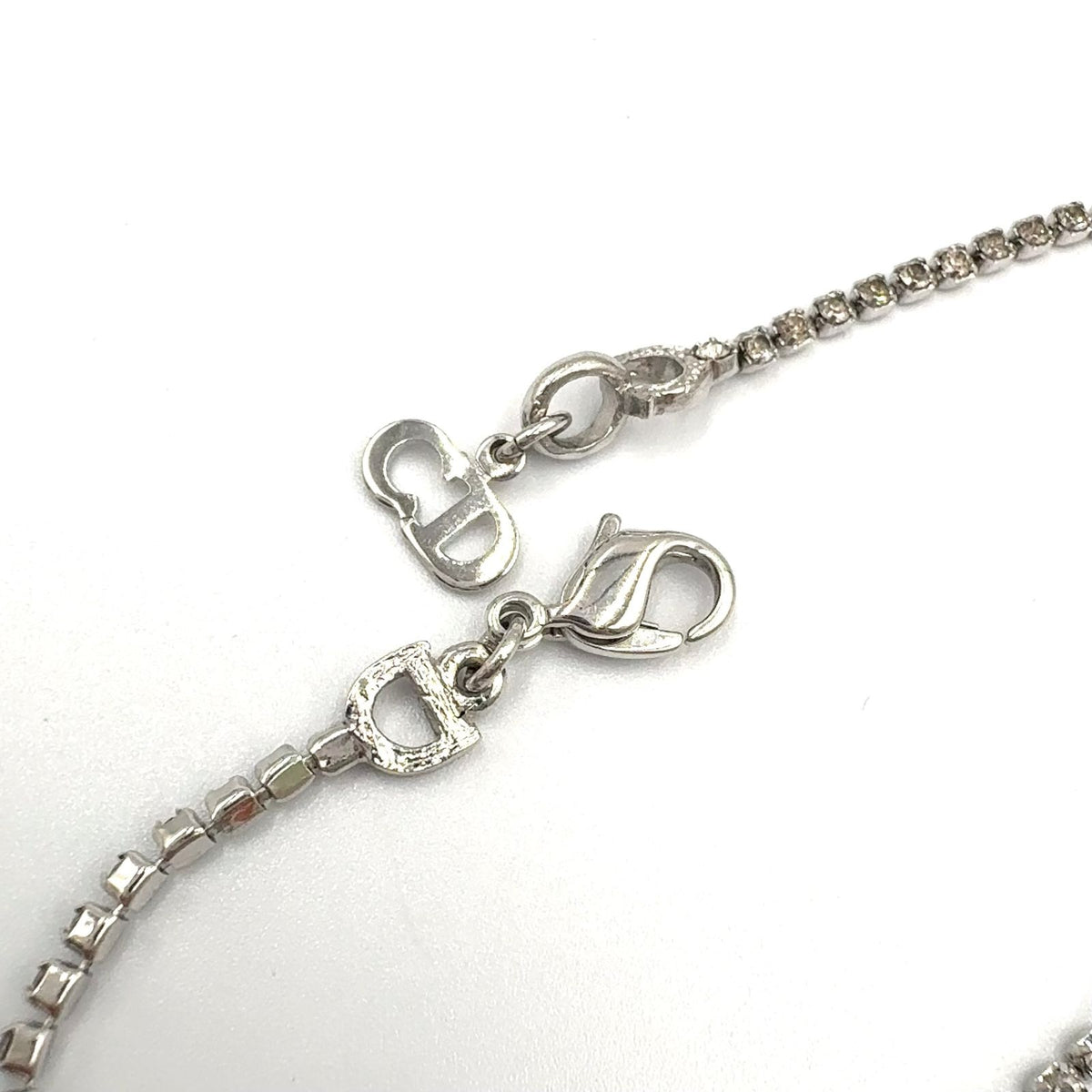 Dior D Logo Rhinestone Metal Clear Silver Bracelet — view 7