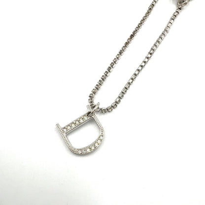 Dior D Logo Rhinestone Metal Clear Silver Bracelet