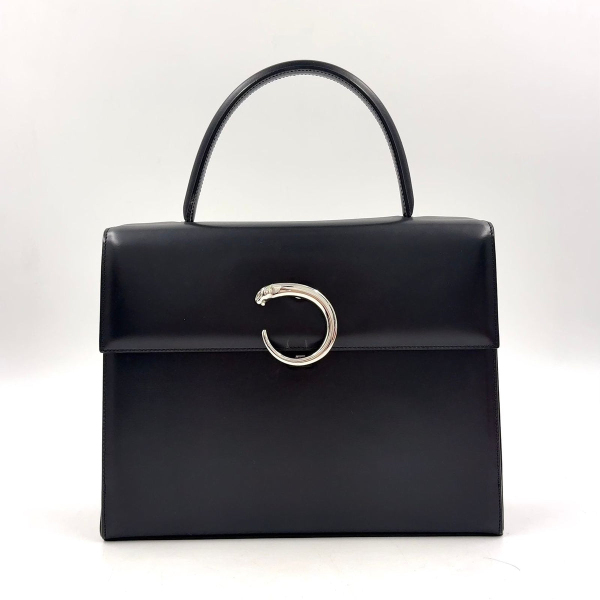 Cartier Panthere Leather Black Handbag Silver