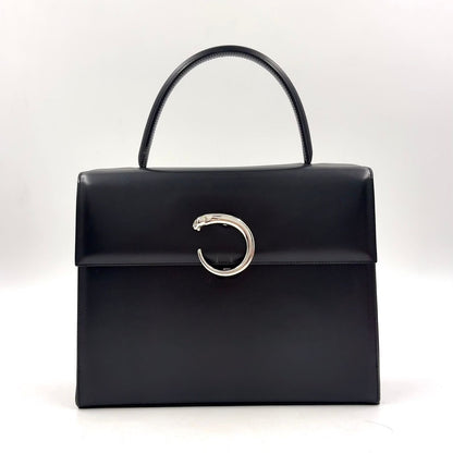 Cartier Panthere Leather Black Handbag Silver
