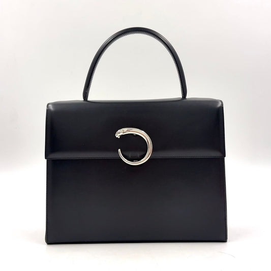 Cartier Panthere Leather Black Handbag Silver