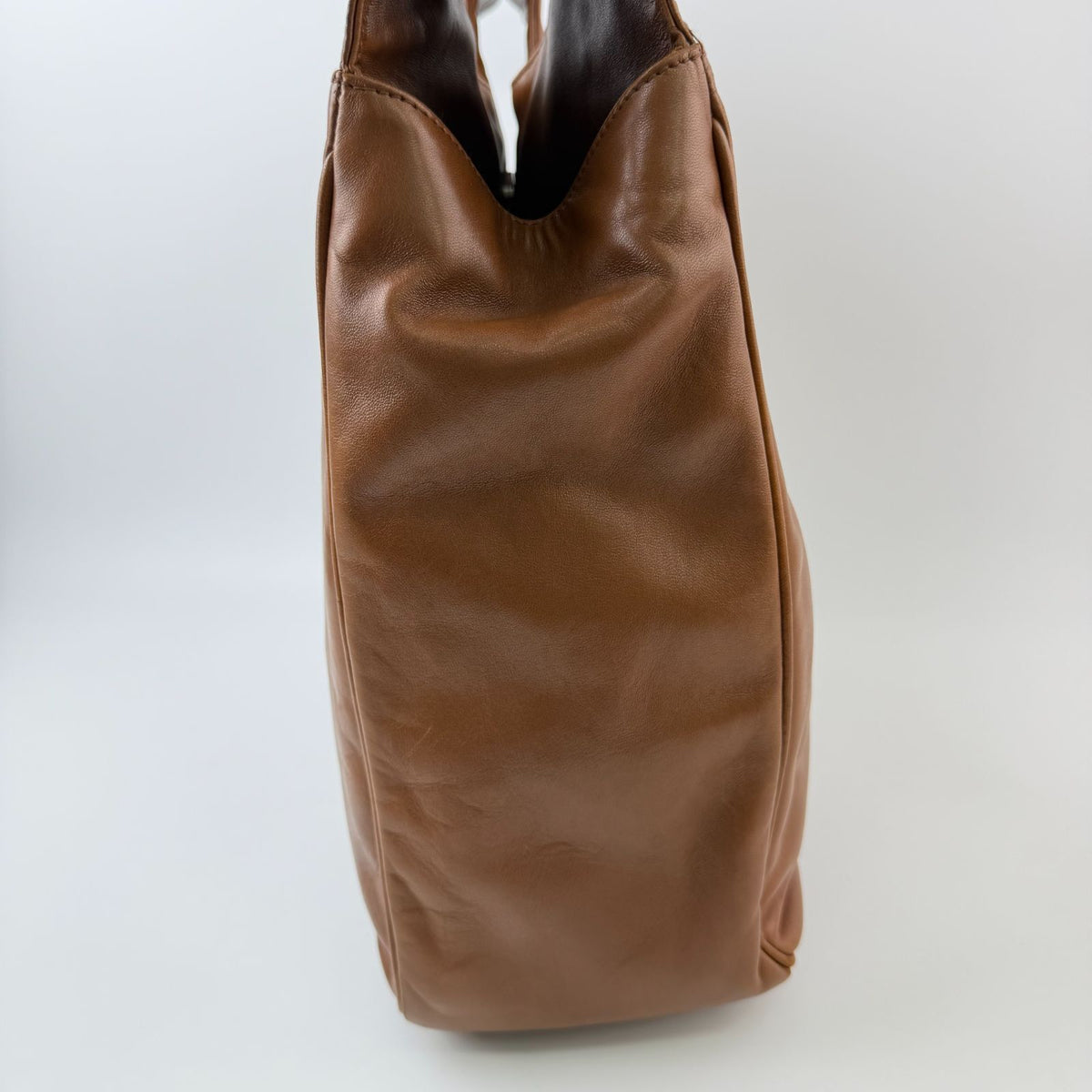 Chanel CC Logo Cutout Handle Handbag Leather Brown Seal Vintage — view 6