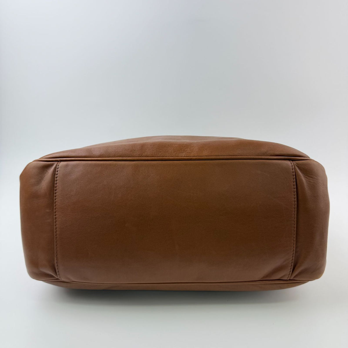 Chanel CC Logo Cutout Handle Handbag Leather Brown Seal Vintage — view 7