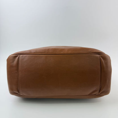 Chanel CC Logo Cutout Handle Handbag Leather Brown Seal Vintage — view 7