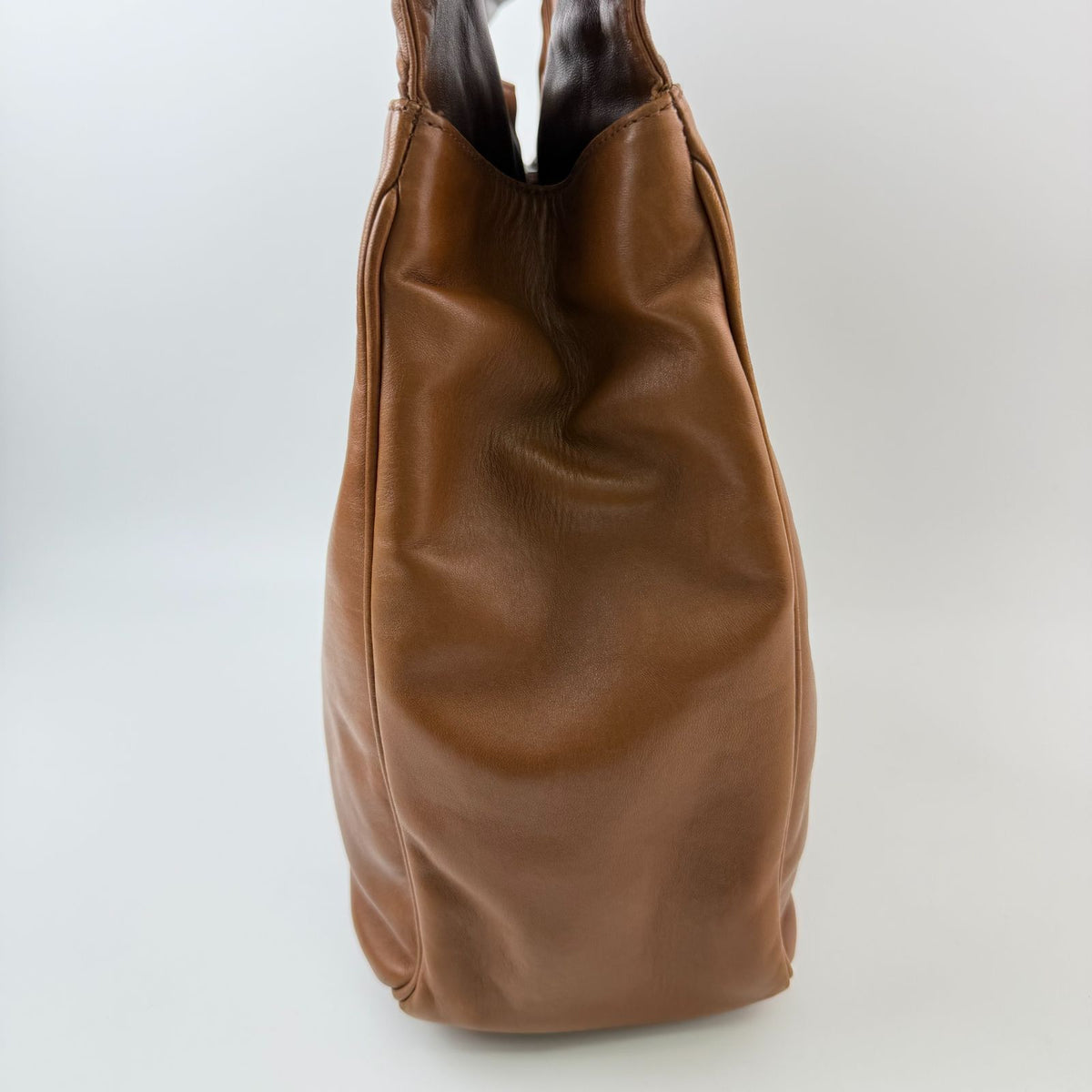 Chanel CC Logo Cutout Handle Handbag Leather Brown Seal Vintage — view 5