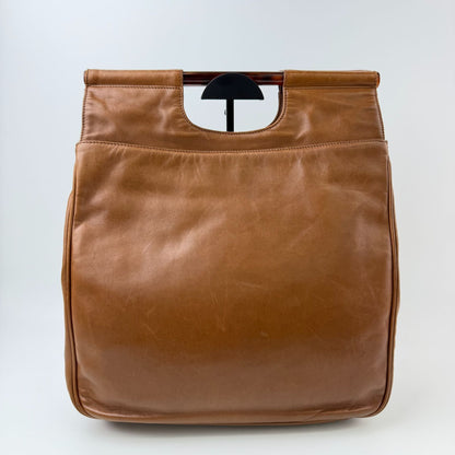 Chanel CC Logo Cutout Handle Handbag Leather Brown Seal Vintage — view 4