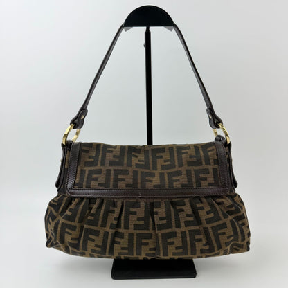 Fendi Zucca Chef Flap Shoulder Bag Canvas Brown Dark Gold Vintage — view 2