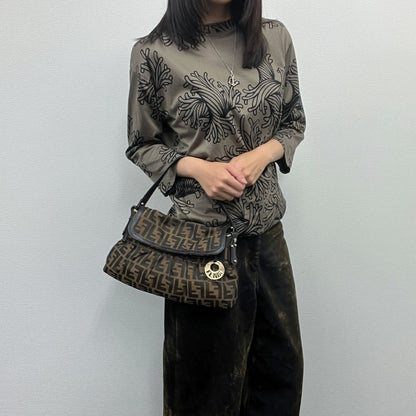 Fendi Zucca Chef Flap Shoulder Bag Canvas Brown Dark Gold Vintage — view 3