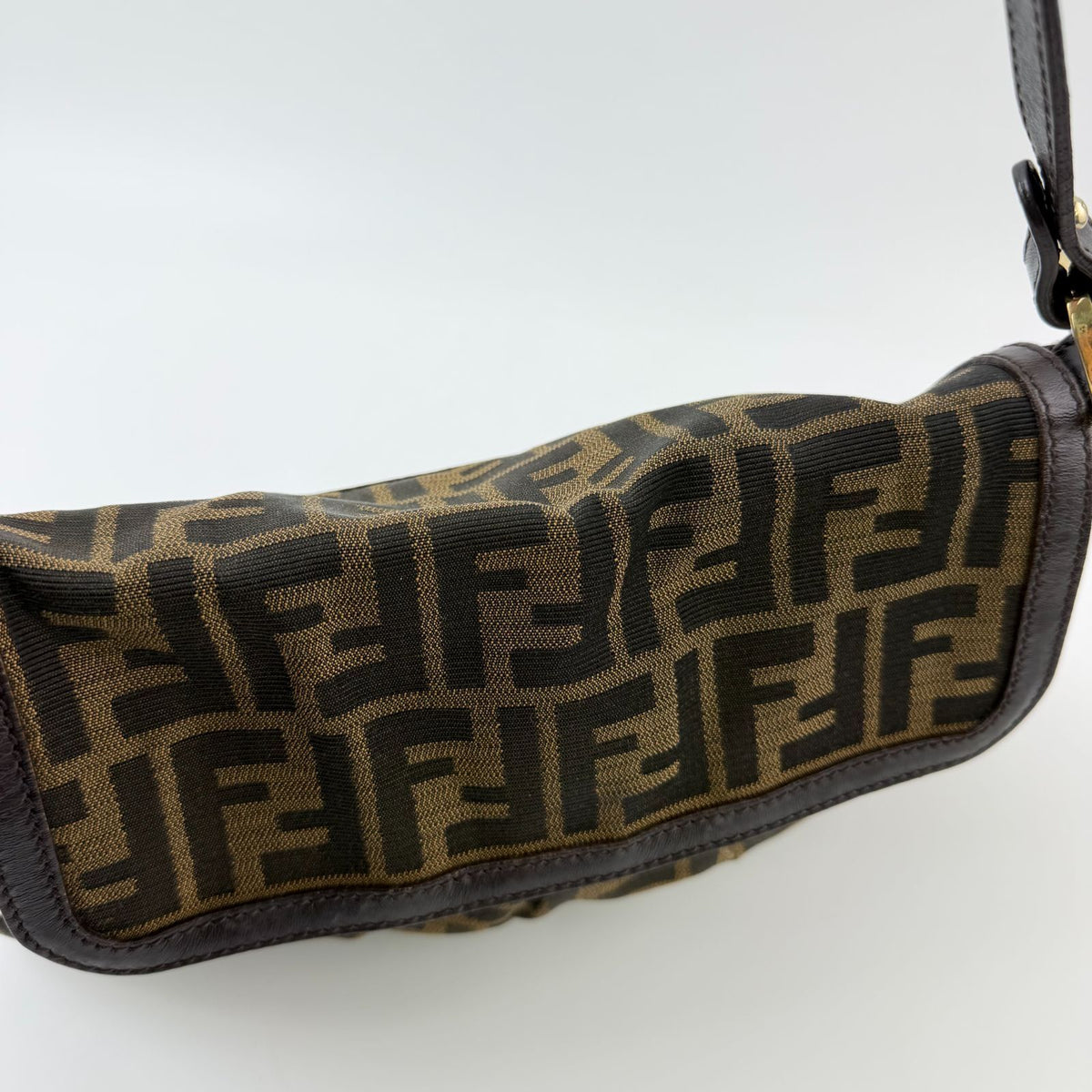 Fendi Zucca Chef Flap Shoulder Bag Canvas Brown Dark Gold Vintage — view 6