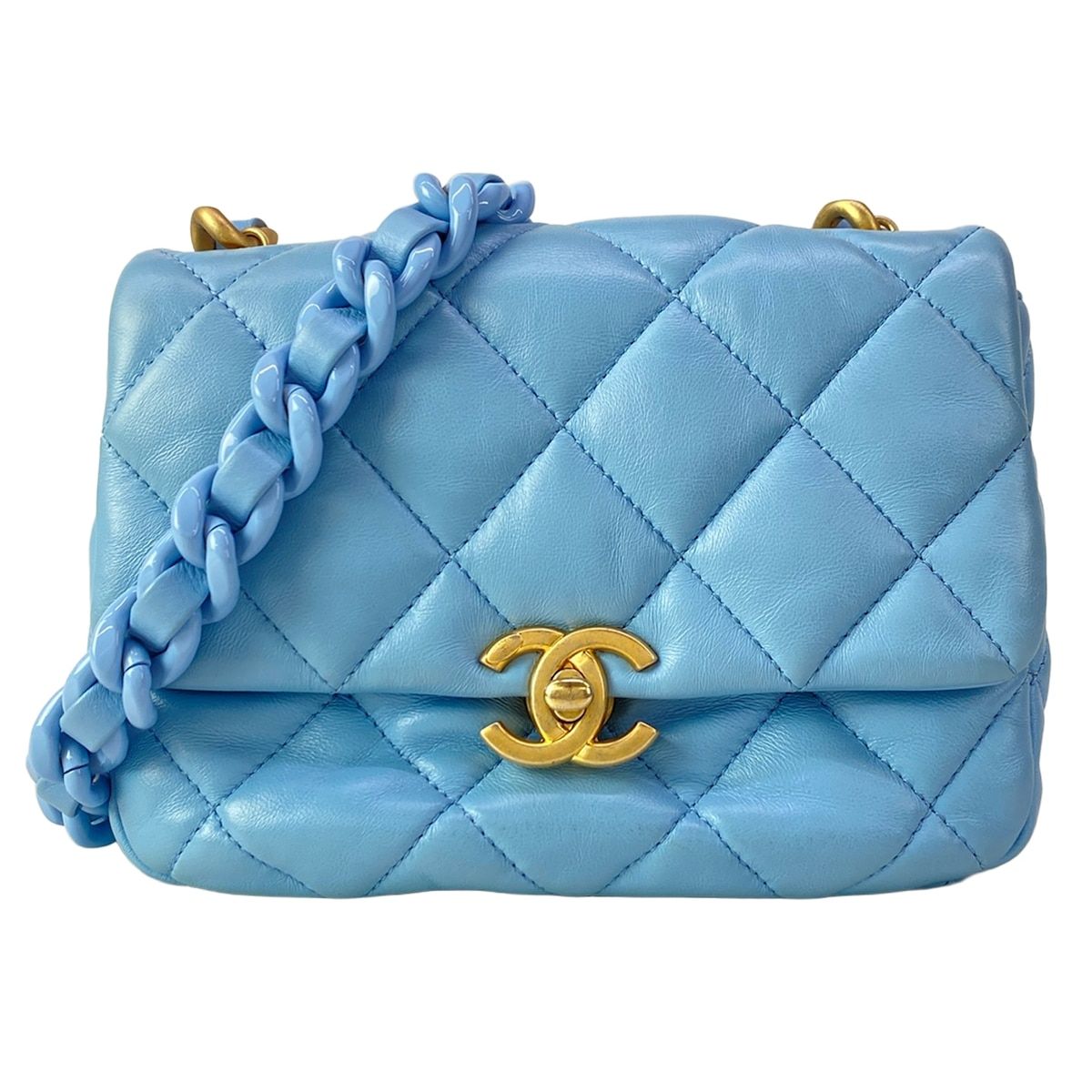 Chanel Shoulder Bag Mini Quilted Light Blue Lambskin
