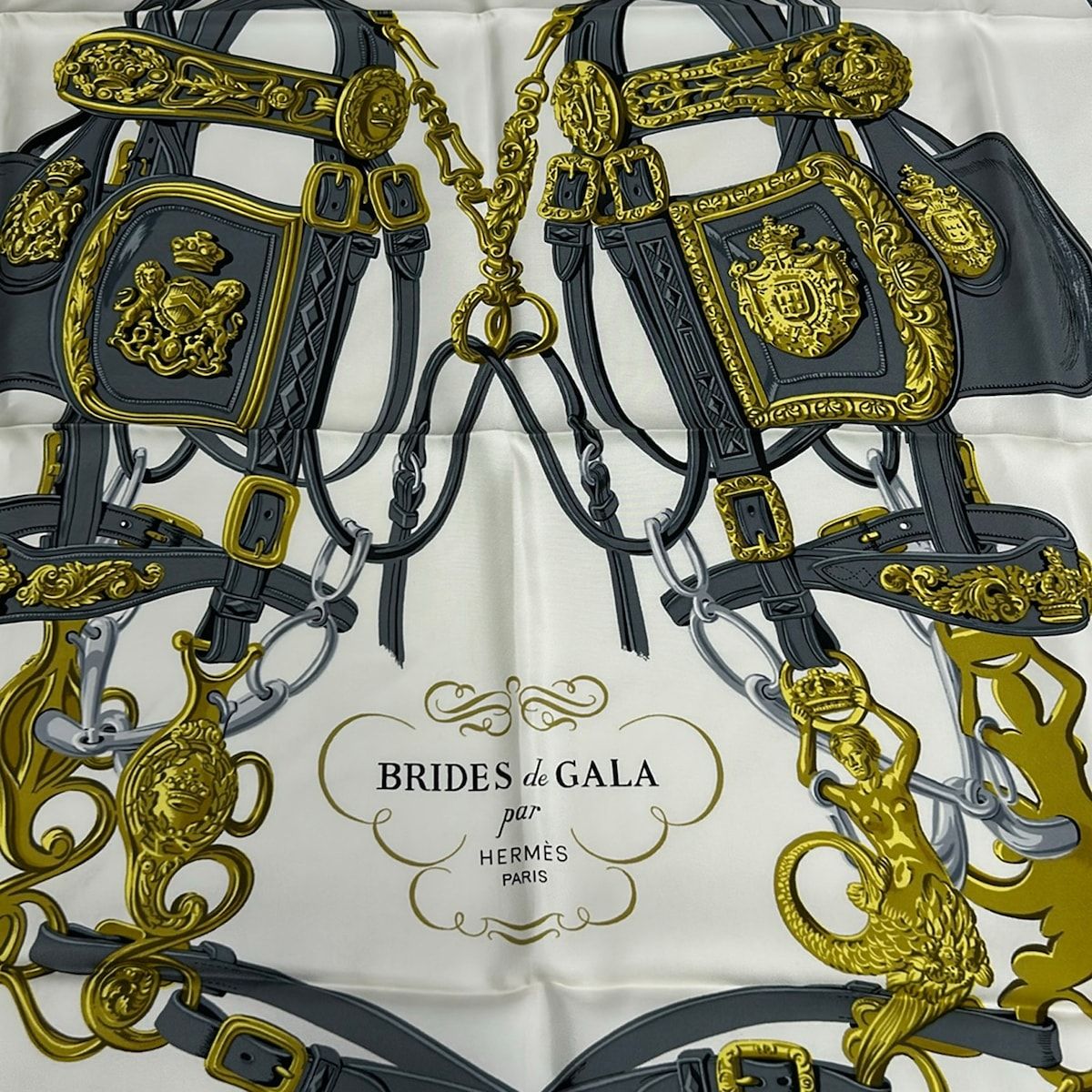 Hermes Scarf Carre 90 Ivory Light Blue Multi Brides de Gala — view 4