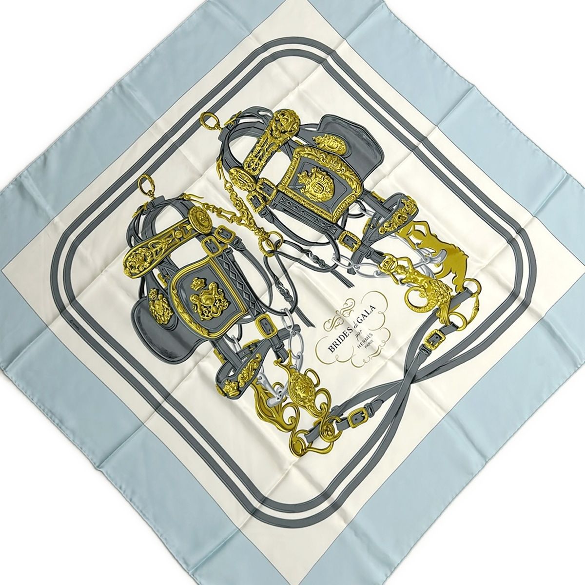 Hermes Scarf Carre 90 Ivory Light Blue Multi Brides de Gala