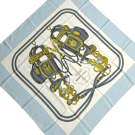 Hermes Scarf Carre 90 Ivory Light Blue Multi Brides de Gala