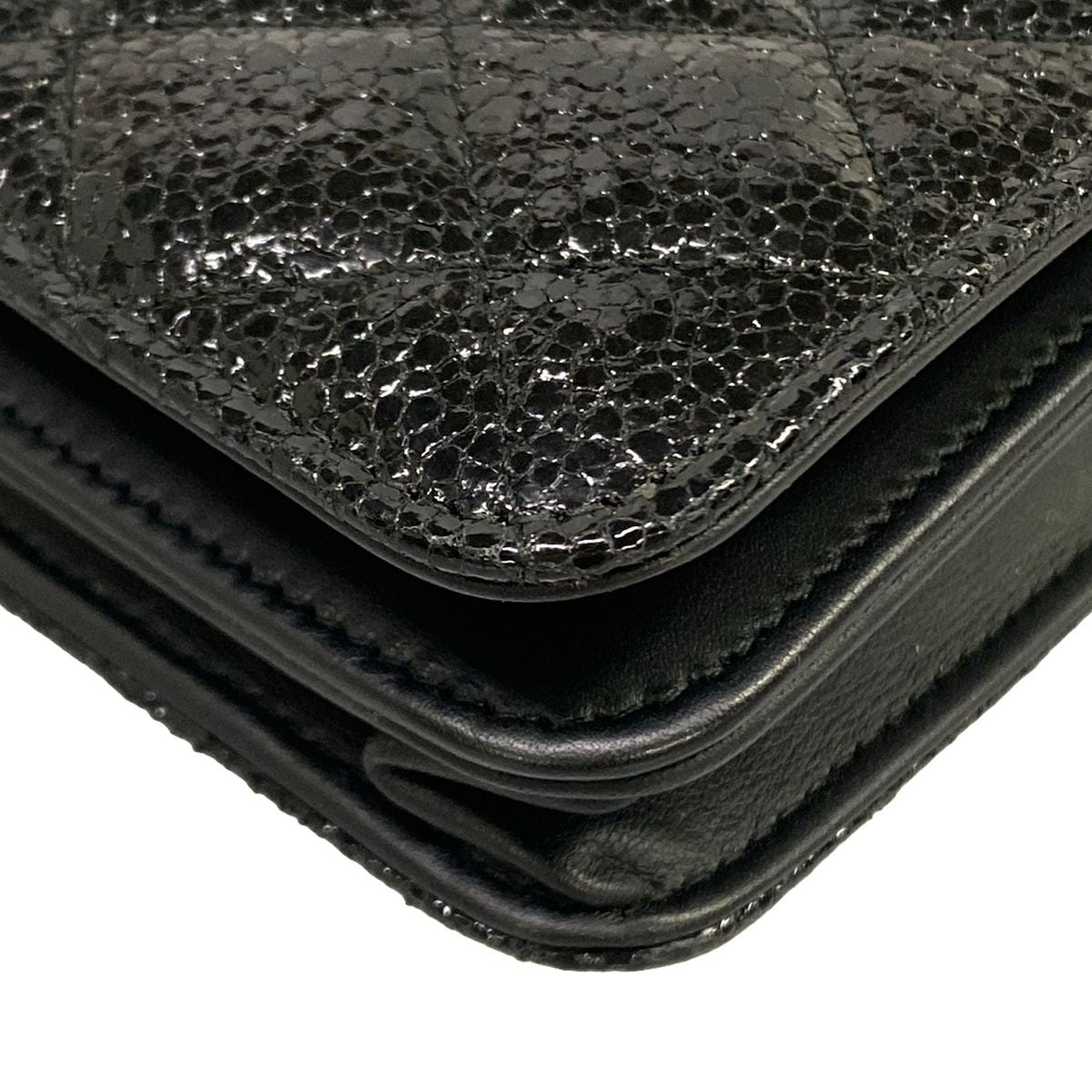 Chanel Wallet Quilted Black Chain Leather Shoulder Bag — view 8