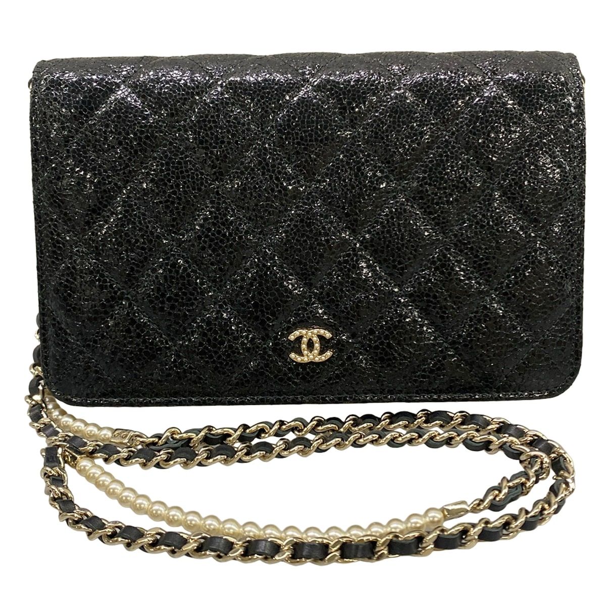 Chanel Wallet Quilted Black Chain Leather Shoulder Bag