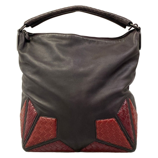 Bottega Veneta Shoulder Bag Intrecciato Brown Red Leather