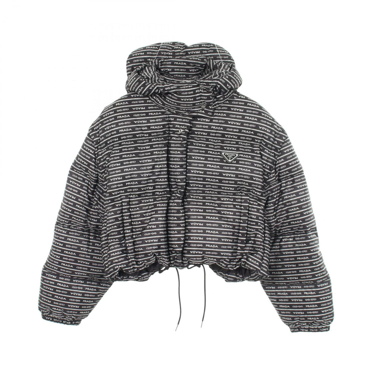 Prada Down Jacket Re-Nylon Logo All Over Print Hooded Cropped Nylon