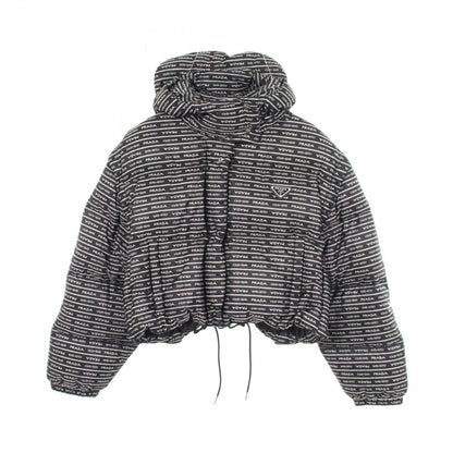 Prada Down Jacket Re-Nylon Logo All Over Print Hooded Cropped Nylon