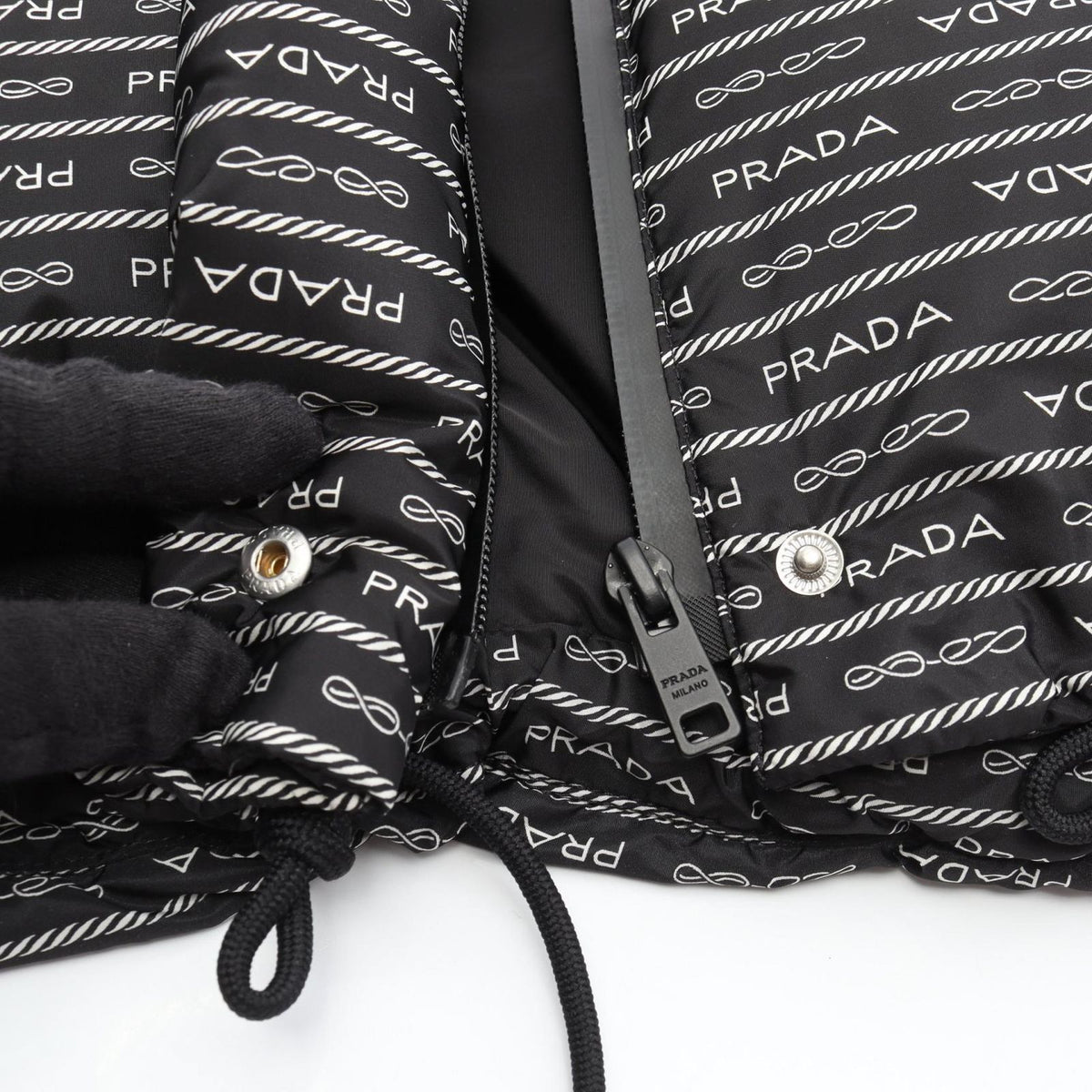 Prada Down Jacket Re-Nylon Logo All Over Print Hooded Cropped Nylon — view 8